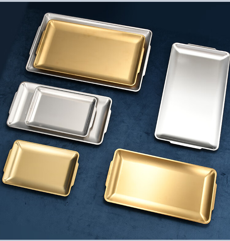 潮意加厚304不锈钢长方形盘韩式烧烤盘菜盘寿司盘平底盘子托盘收纳盘