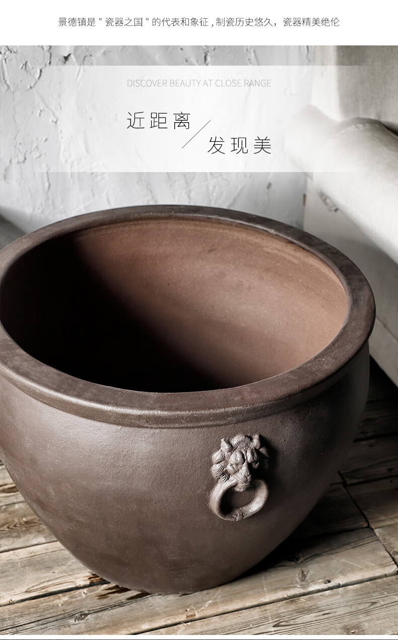 御三泥高温粗陶土陶古法鱼缸酒店庭院室外院子睡莲鱼缸水缸陶瓷缸土陶