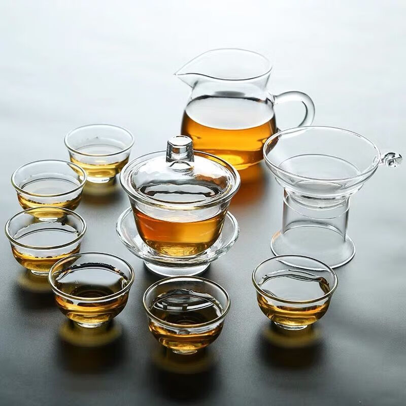 加厚耐热玻璃茶具套装三才盖碗公道杯茶海功夫茶杯带把花茶壶泡茶盖碗