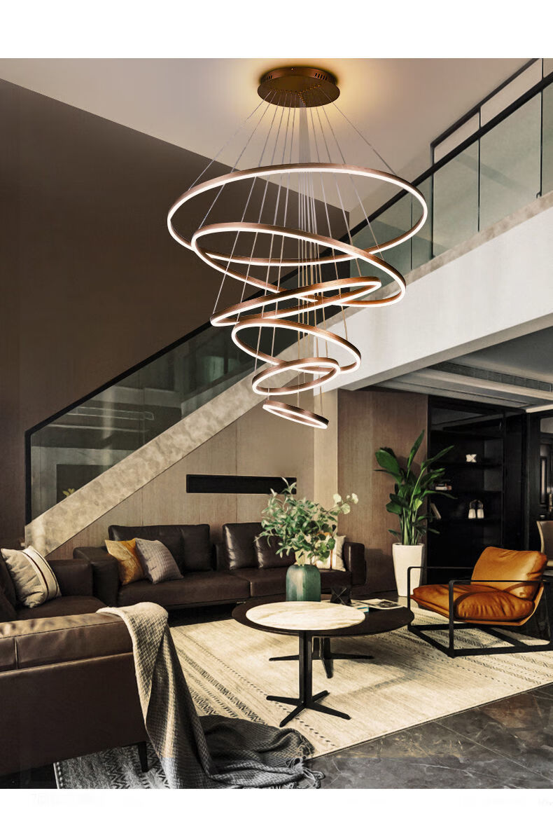 客厅中空大灯别墅复式楼跃层挑空大厅灯餐厅loft工业风吊灯六层