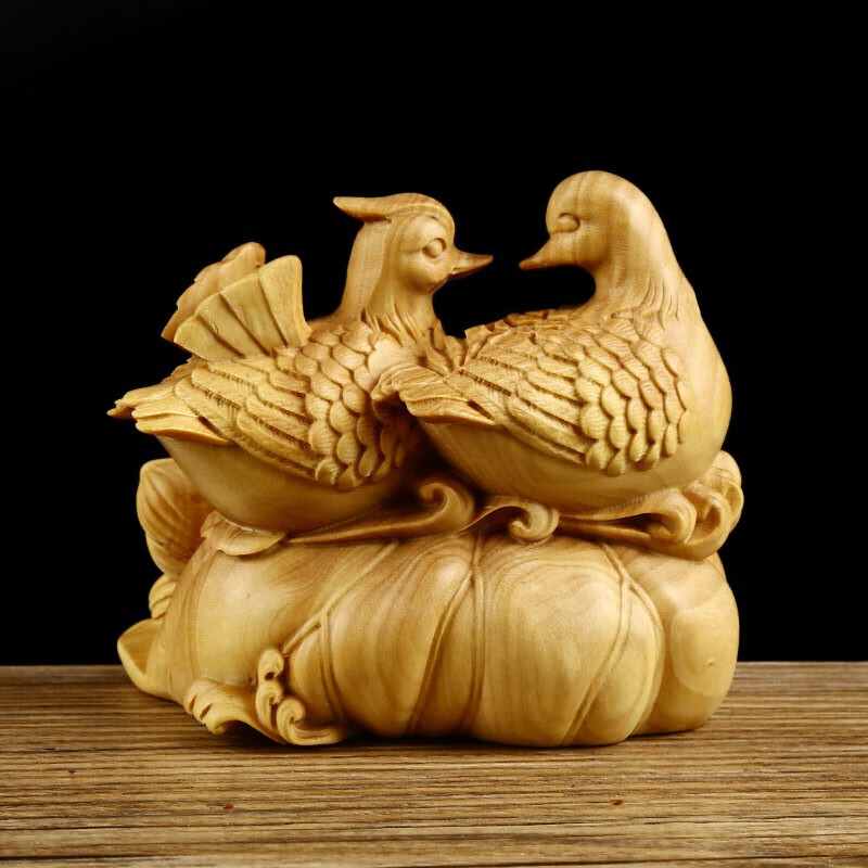 小叶黄杨木雕刻鸳鸯戏水摆件佳偶天成工艺品摆设家居装饰品比翼鸟
