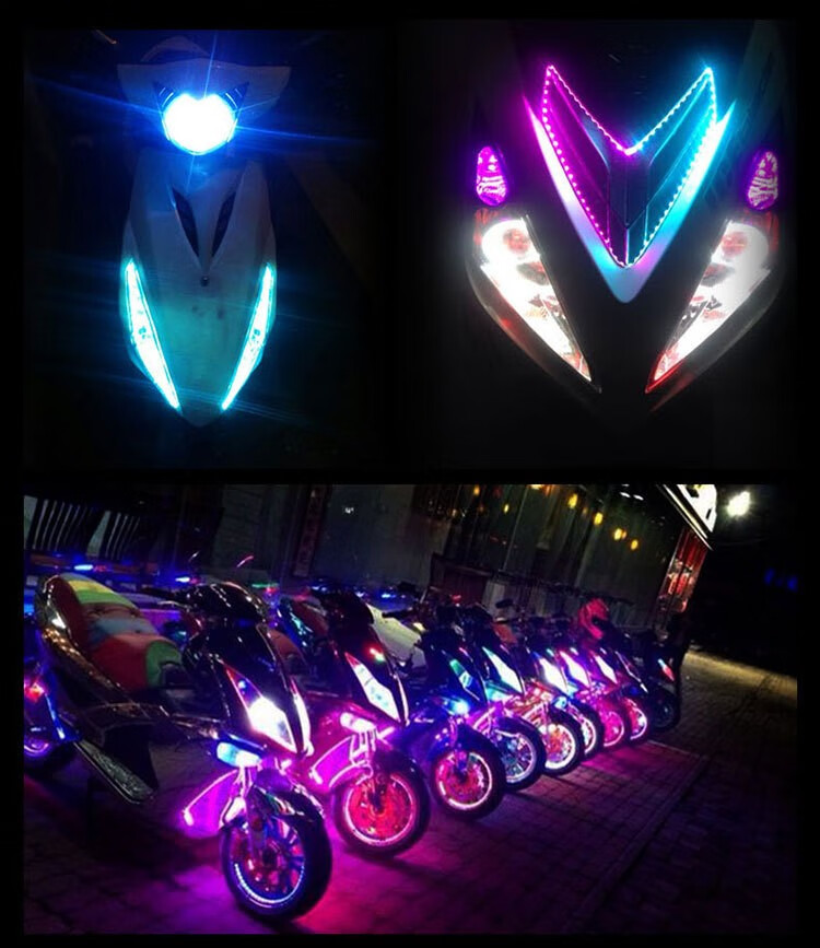 踏板摩托车改装led彩灯带防水七彩爆闪跑马灯电动车12v流水软灯条