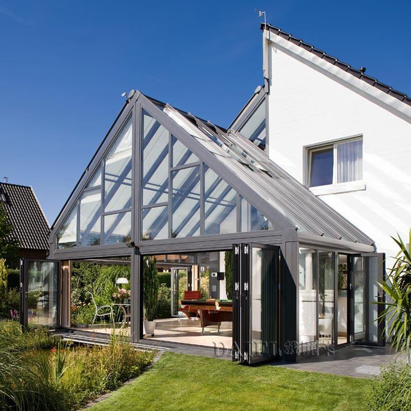 屋顶罗马柱别墅庭院下沉式天井幕墙定制 玻璃平台阳光房(烤漆钢结构