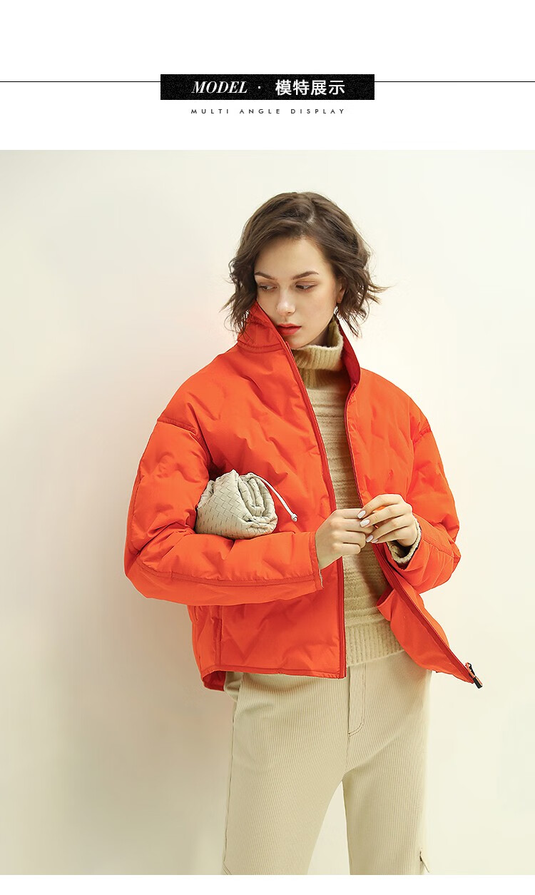 cocobella活力赤橙色立领绗缝羽绒服女防寒保暖短款外套ct1137橘色l