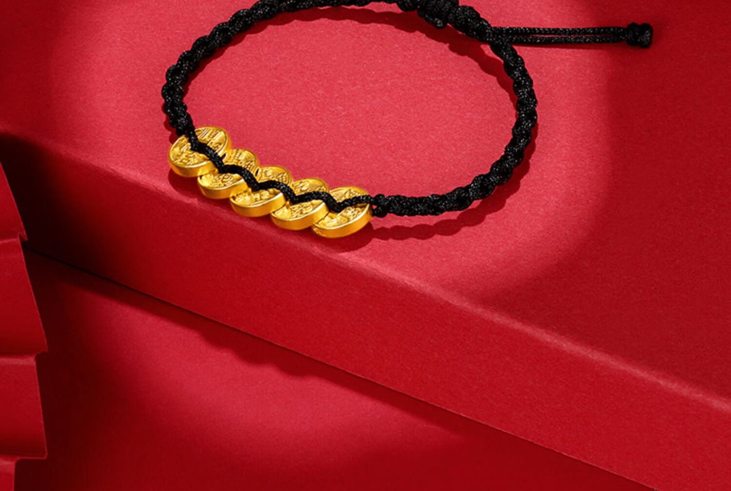 老凤凰款五帝钱手链黄金真品999足金手串男本命年编织红绳款女情侣