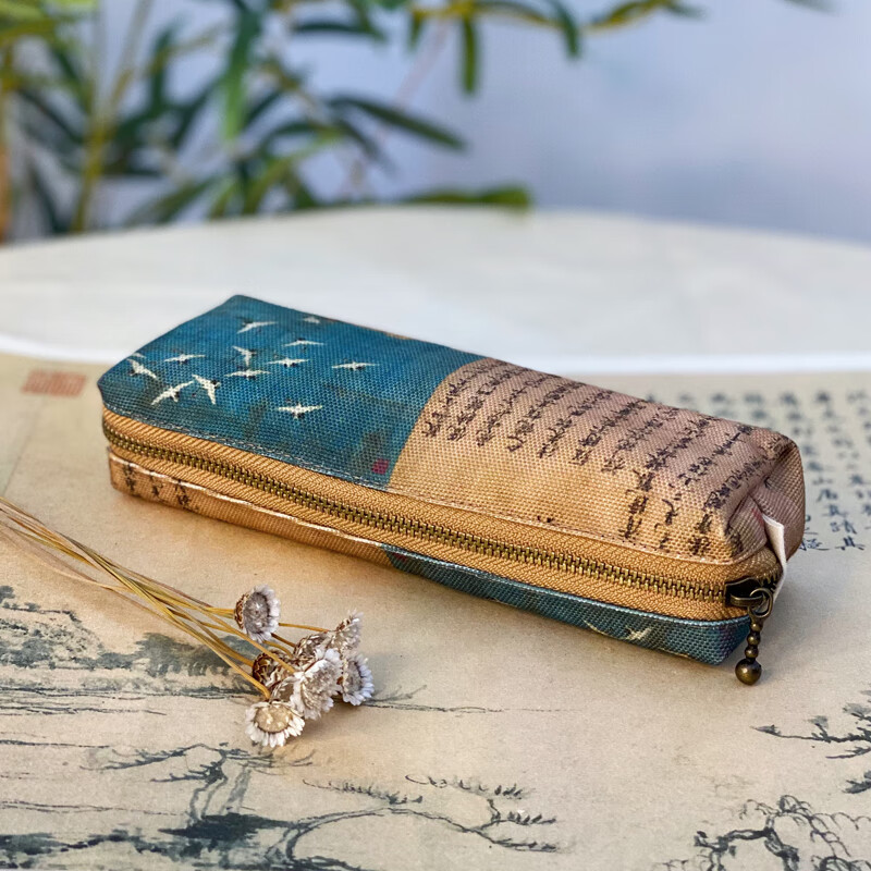 自制国风笔袋文具盒国潮文创水彩笔袋美术生笔盒学生国潮笔袋 深红