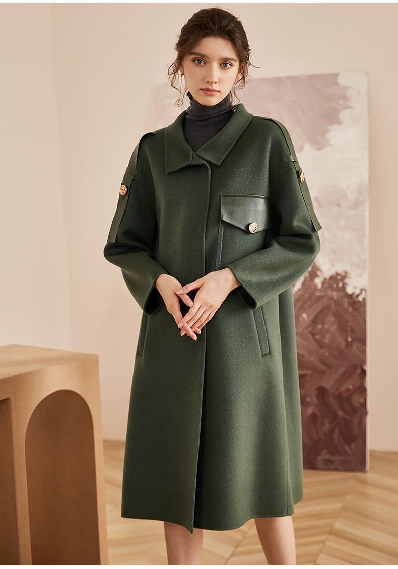 罗衣精纺澳洲羊毛双面呢大衣冬装新款保暖毛呢外套03067黑色m适用于