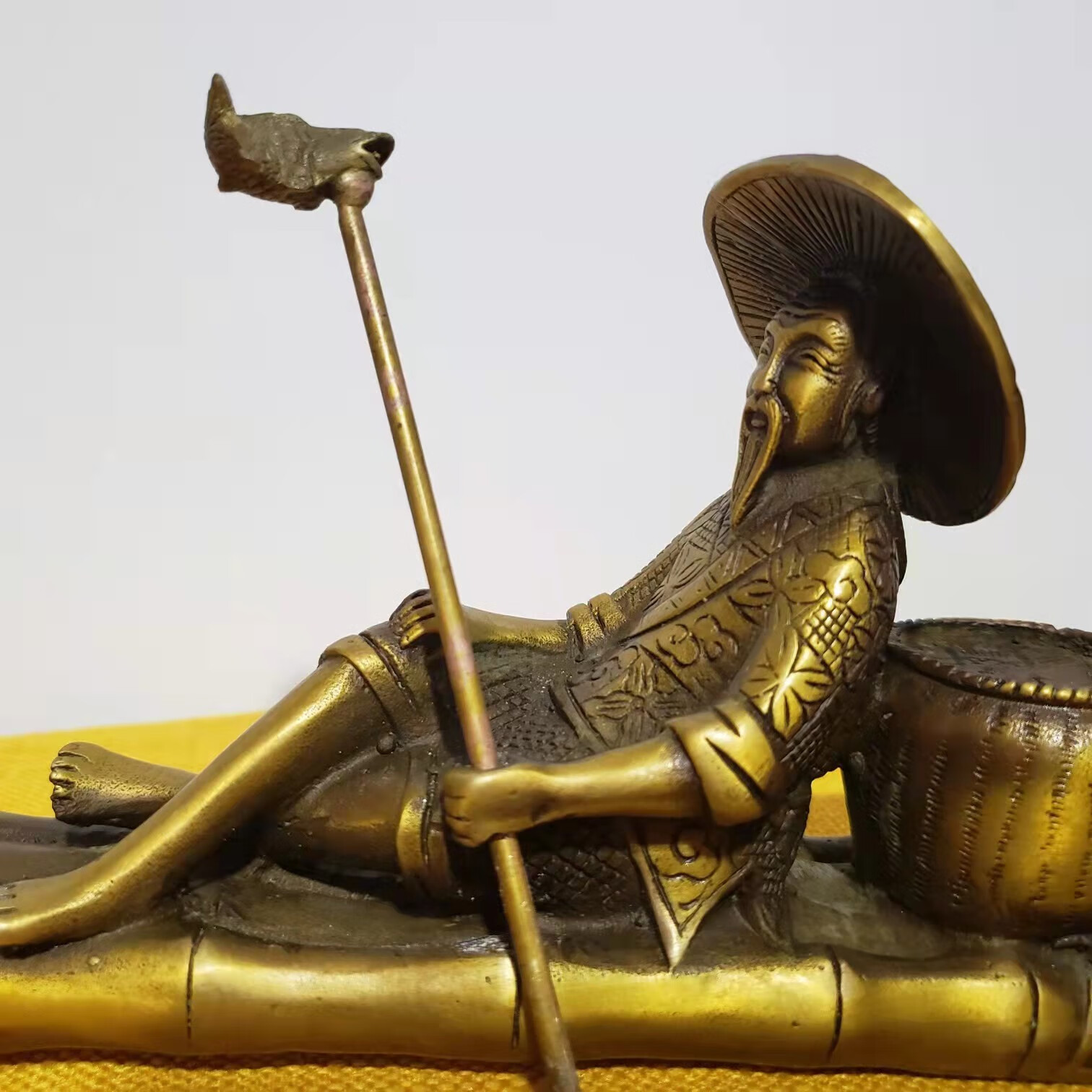 姜子牙神像姜太公钓鱼摆件骑鹿拿打神鞭姜尚吕尚人物铜像 黄铜姜子牙