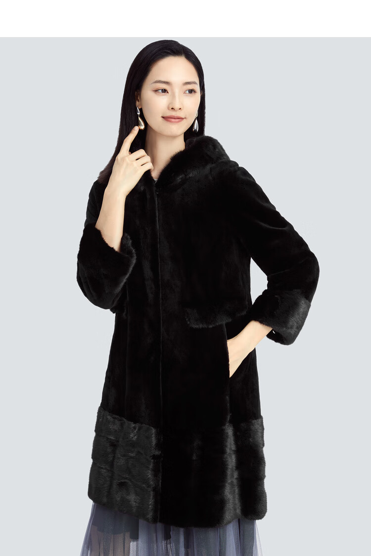 naersi/娜尔思水貂毛皮手工缝制轻奢皮草女2022冬新款裘皮外套 黑色 m