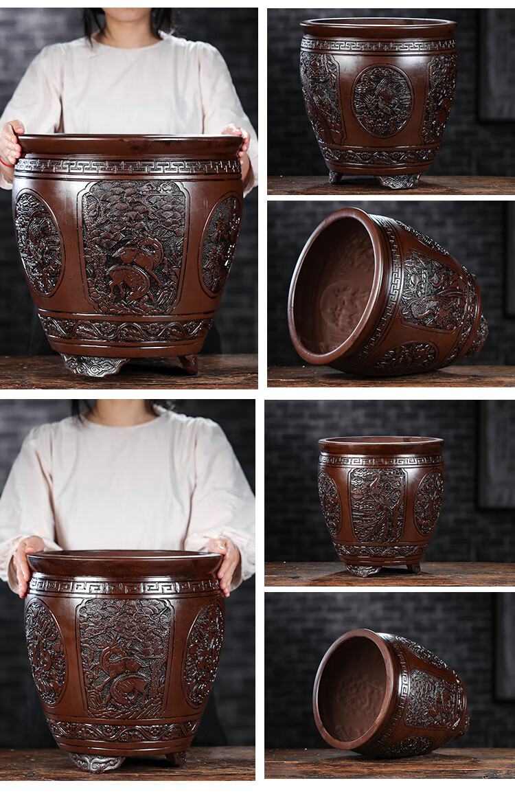 特大紫砂花盆圆形梅花老桩盆景盆仿古种铁树盆景盆种菜陶瓷花盆中国风