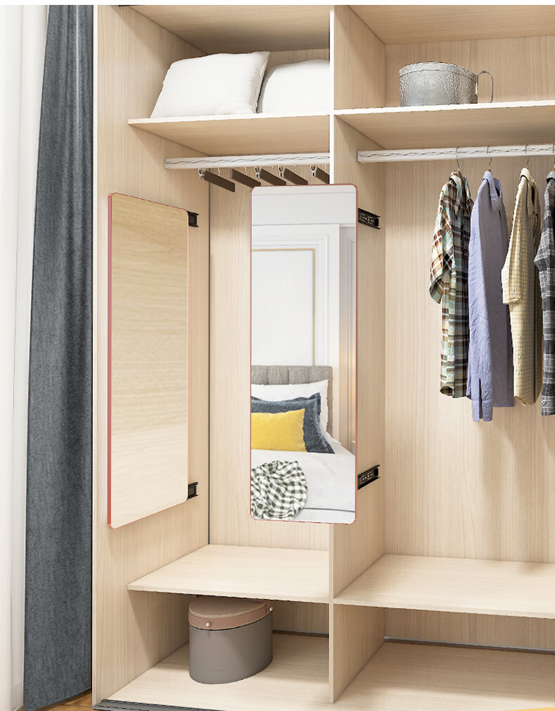 (工匠时光)衣柜镜子内置推拉旋转穿衣镜折叠伸缩镜 【120*35玫瑰金】