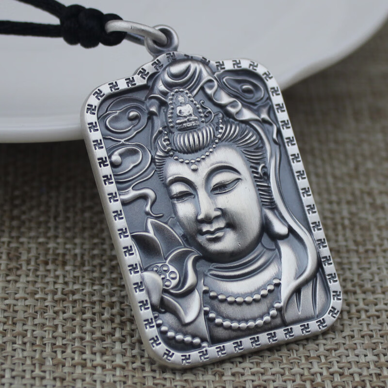 990纯银观音吊坠男银项链实心千手观音佛像男生银链子女款 千手观音