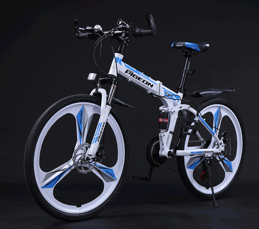 飞鸽折叠自行车山地车变速减震单车 黑红色-六刀轮 24寸 21速【图片