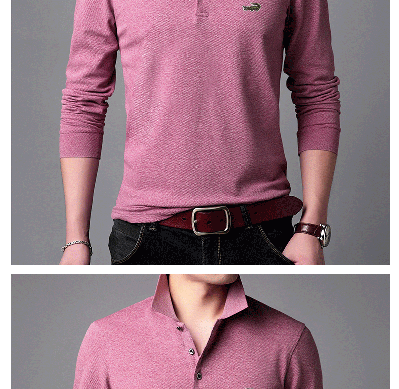 卡帝乐鳄鱼长袖t恤男士秋季新款翻领商务丝光棉打底polo衫中年休闲