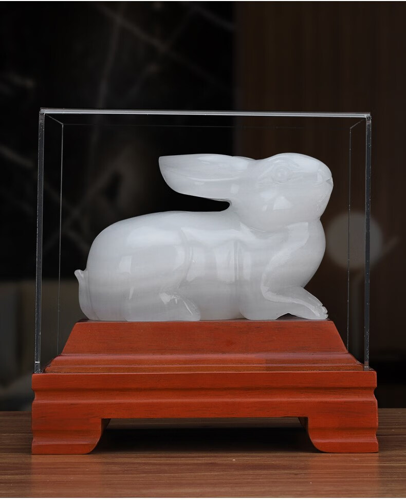 韩美雅(hanmeiya)玉兔摆件天然玉石兔家具装饰柜摆设十二生肖兔子生日