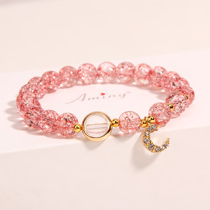 水晶手链女金色转运招桃花爆花水晶手串简约森系学生闺蜜月亮手环