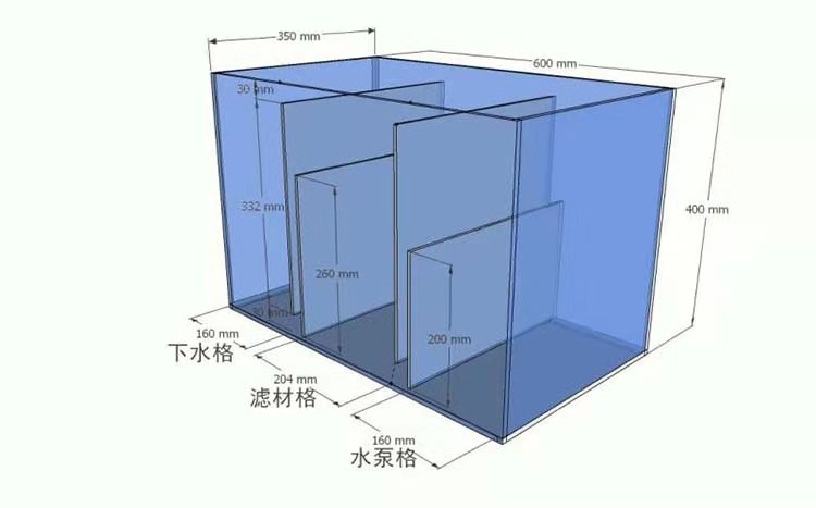 蕴沐磐 鱼缸底滤水族箱底滤缸底滤槽过滤缸尺寸定制三格字海缸虹吸