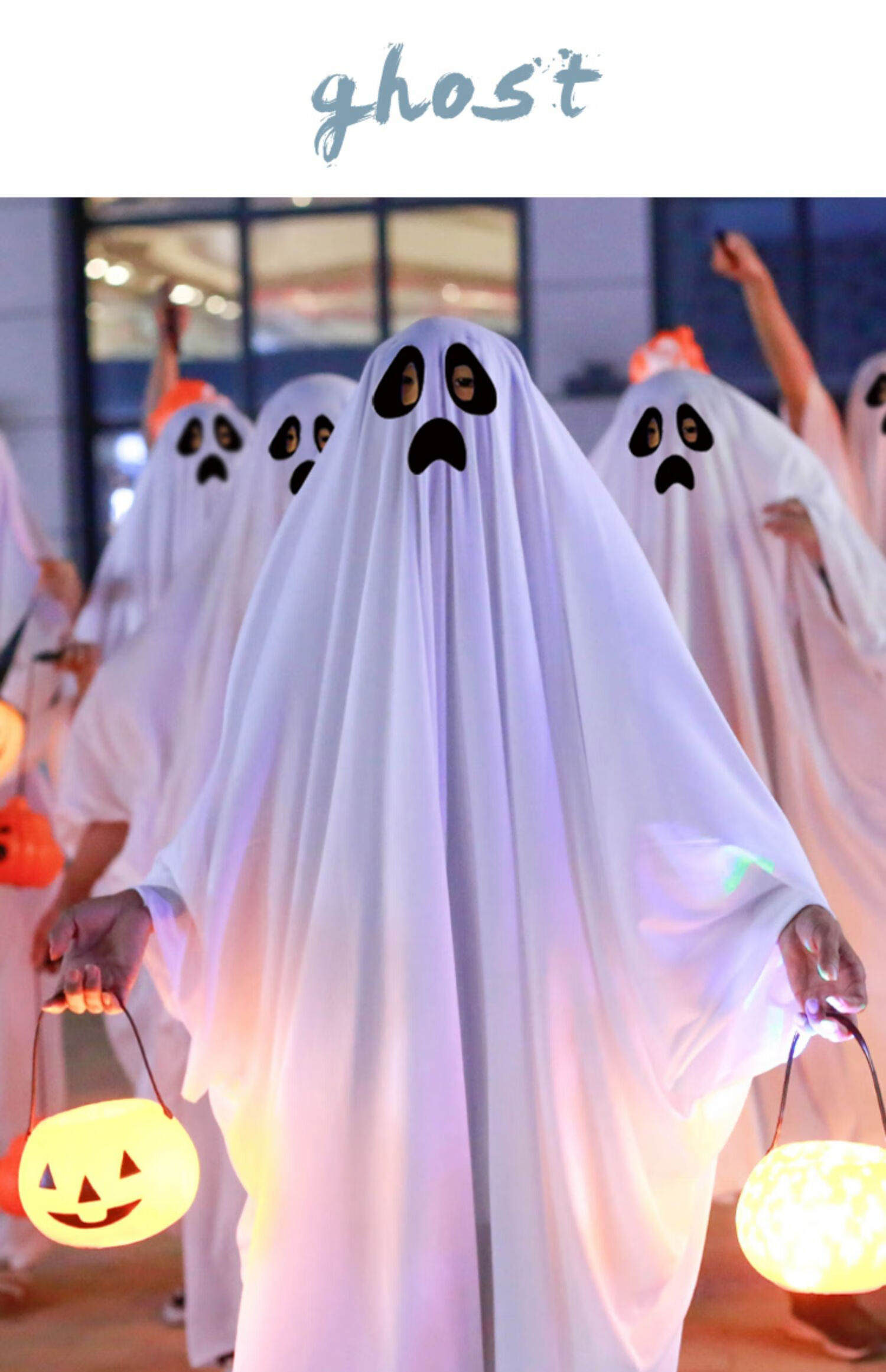 万圣节儿童服装男孩幽灵斗篷男童衣服恐怖表演服饰道具服白色鬼衣幽灵