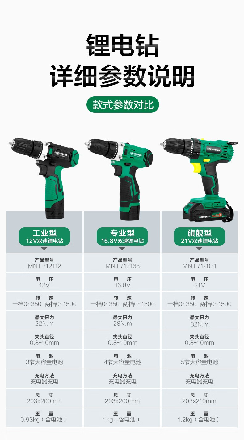 德国美耐特手电钻电动螺丝刀充电式电起子双速12v锂电钻家用21v手钻