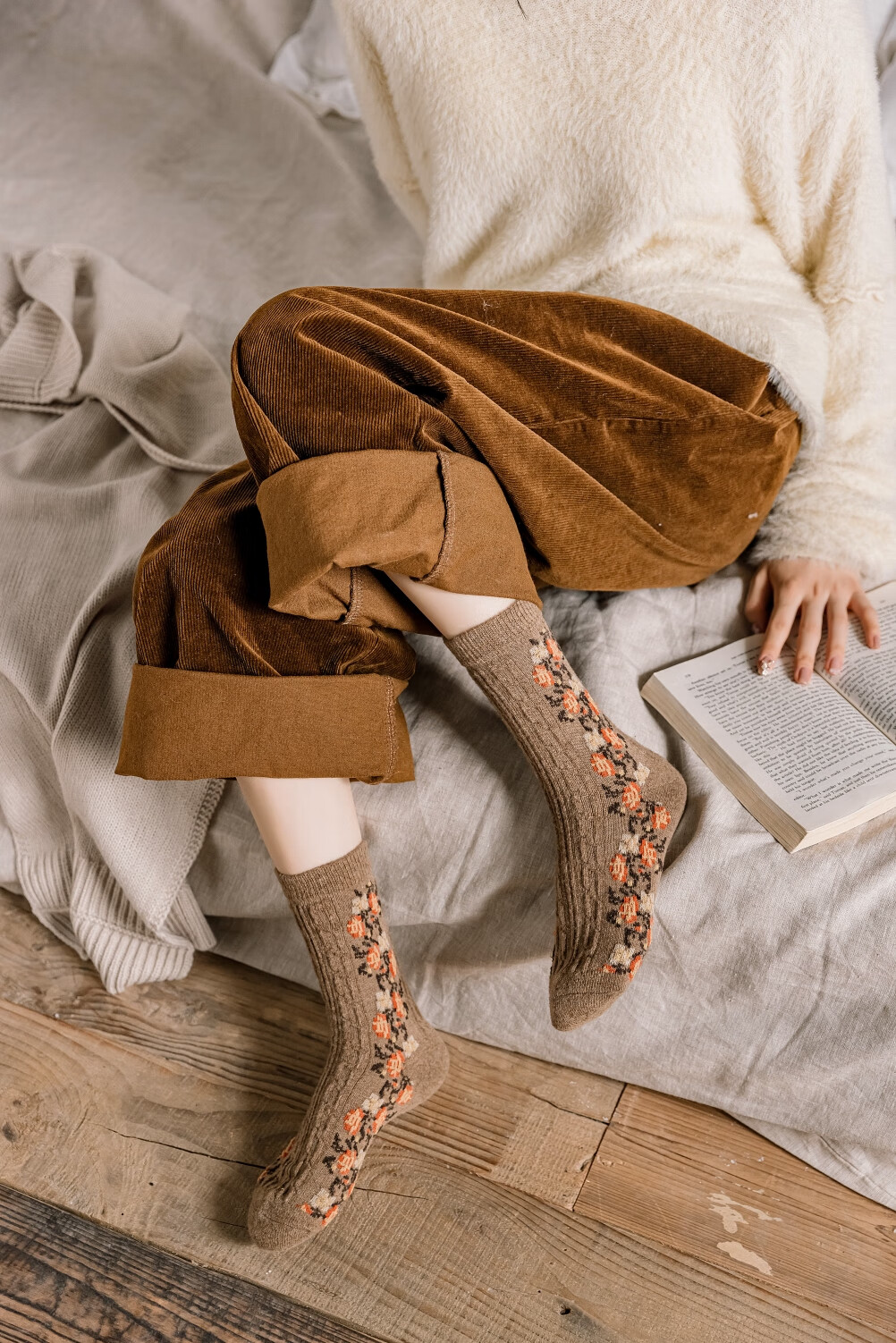 姿秀可豹纹袜子女袜潮冬天加厚堆堆袜日系菱形驼色长袜女羊毛豹纹菱形