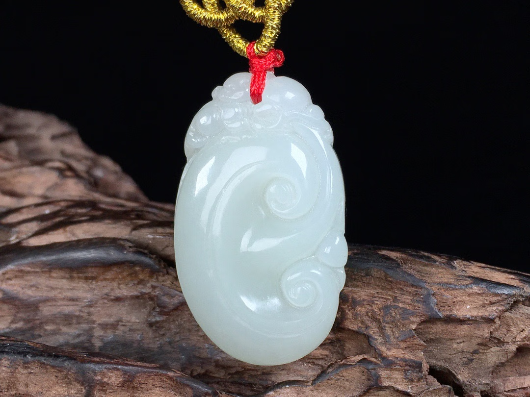 逸阅堂开光和田玉白玉如意吊坠 男女款挂件 事事如意玉坠牌送证书 约