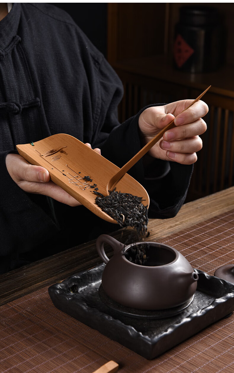 藏白 天然竹制茶则三件套装梅兰竹菊禅意功夫茶道六君子茶则茶拨 茶则