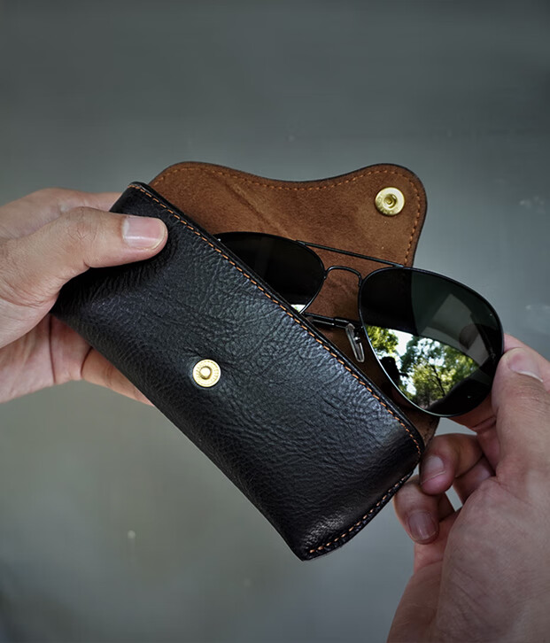 霜魄 雷朋太阳镜眼镜盒手工牛皮雷朋rayban抗压墨镜盒防压眼镜盒飞行