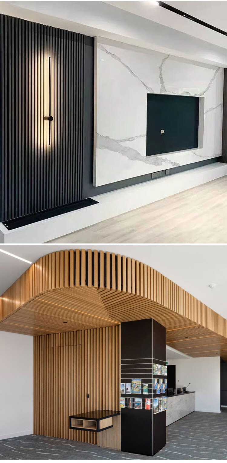 汐岩实木格栅板电视背景墙免漆木格栅条凹凸形长城板生态木饰面护墙板