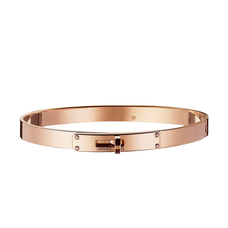 hermes爱马仕小号18k金玫瑰金镶嵌四颗钻石手镯h109032b 玫瑰金色 s