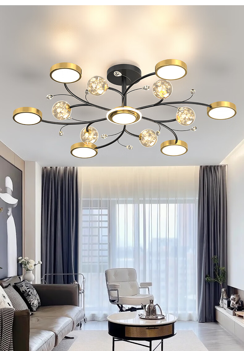 希世宅品满天星吊灯led客厅灯北欧黑金大气12头大厅灯温馨浪漫饭厅