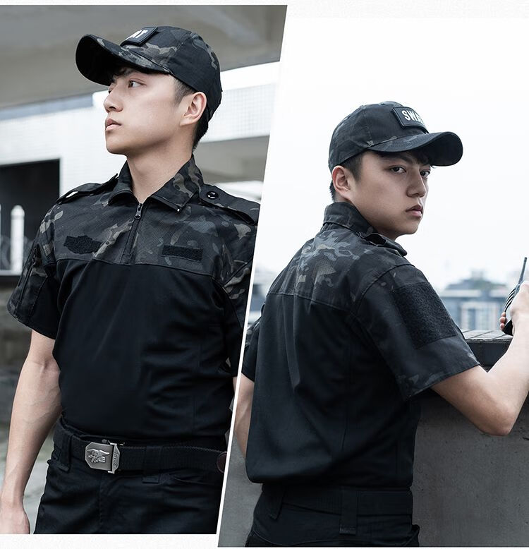 解放兵军军衣夏季速干短袖执勤工作服男黑色特种军兵教官战术t恤作战