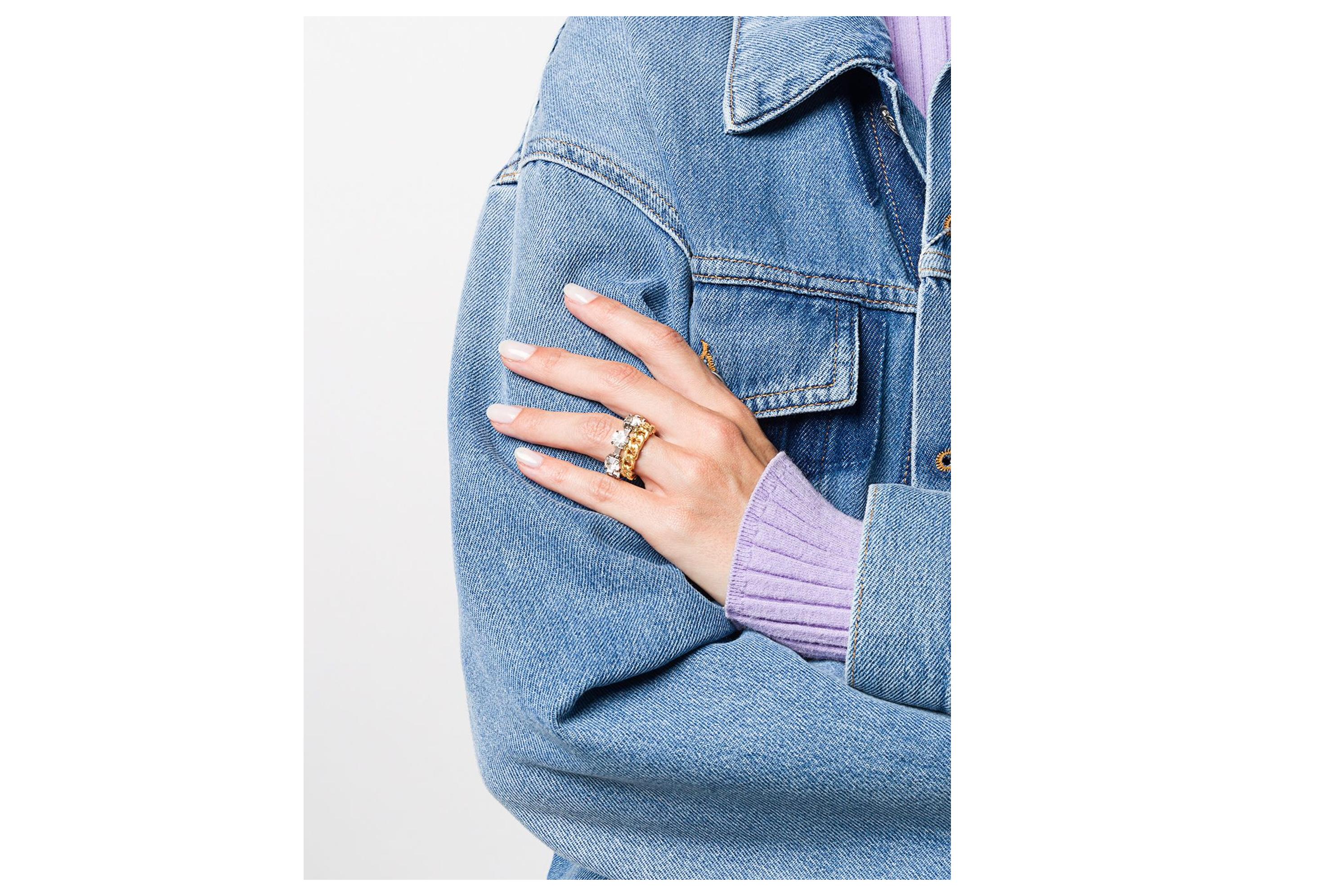 mm6 maison margiela 20秋冬女士晶饰链式戒指s32uq0088s12735 金色