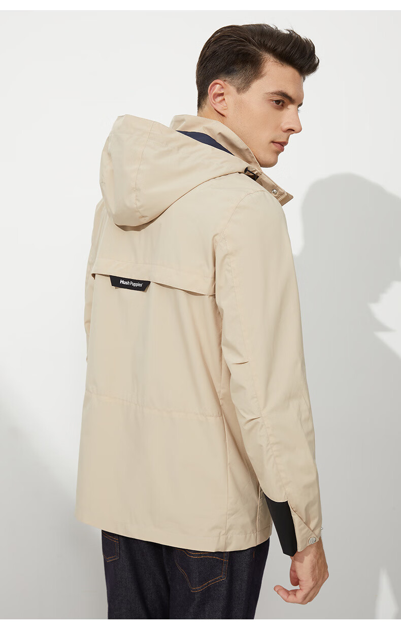 hushpuppies暇步士男装2022春工装风可脱卸帽夹克外套pj22122d059中杏