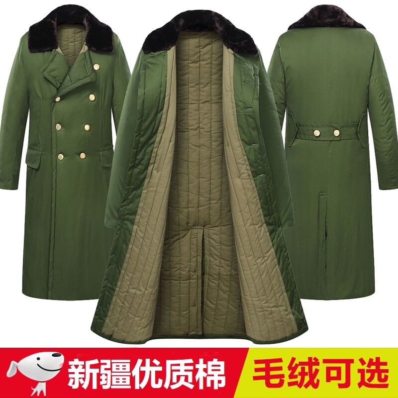 防寒服军绿棉袄棉服加厚加绒绿大衣保暖风衣军大衣黑色棉里反光条帽子