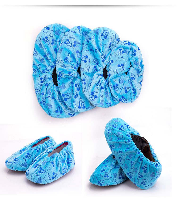 卡通绒布鞋套加厚防滑毛绒压花儿童鞋套可反复洗加厚耐磨机房样板房