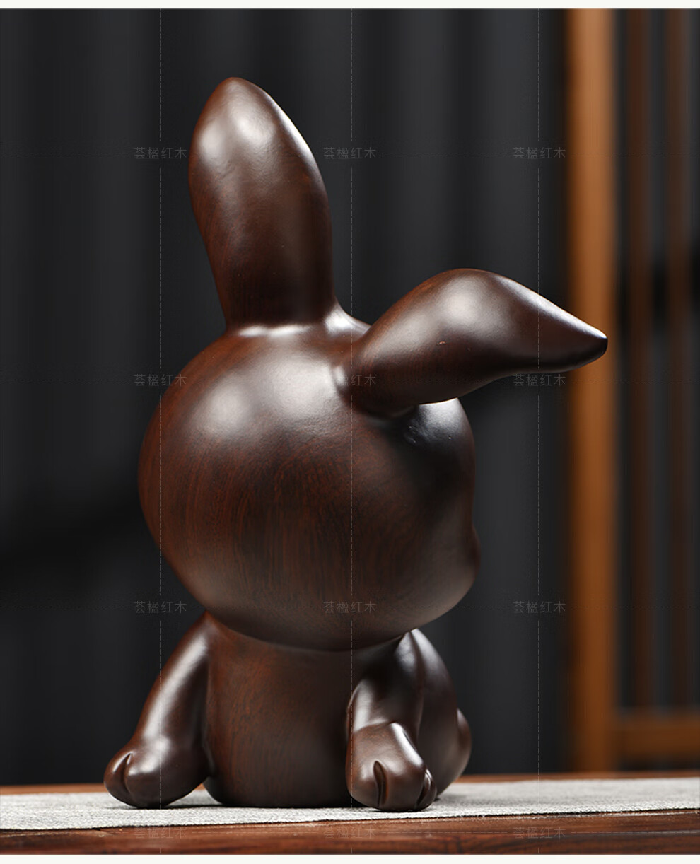 荟楹木雕摆件小兔子实木头雕刻动物生肖可爱女孩生日礼品桌面办公摆设