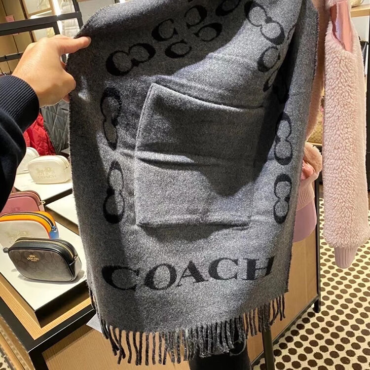 coach女士羊毛围巾 保暖披肩丝巾 蔻驰围脖 多马车logo 粉色