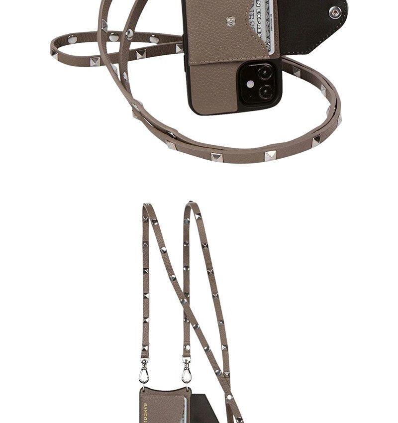 日本直邮rakutenbandolier皮质手机壳附斜跨铆钉链条手机包iphone12