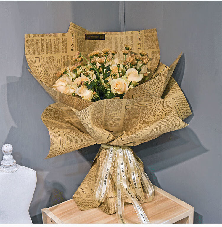 包装纸英文报纸复古牛皮纸包书纸礼品花艺花店花束包花纸材料抖音网红