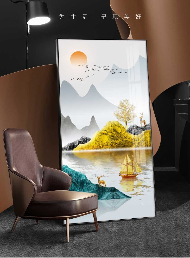 涵英阁 新中式玄关装饰画山水画走廊壁画过道挂画竖版玄关画现代简约