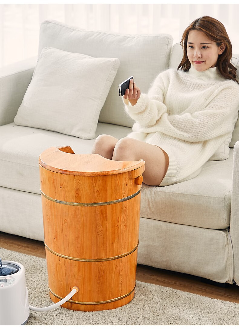 图景 加热蒸汽泡脚木桶家用汗蒸熏蒸桶木质足浴洗脚木盆过膝恒温高深