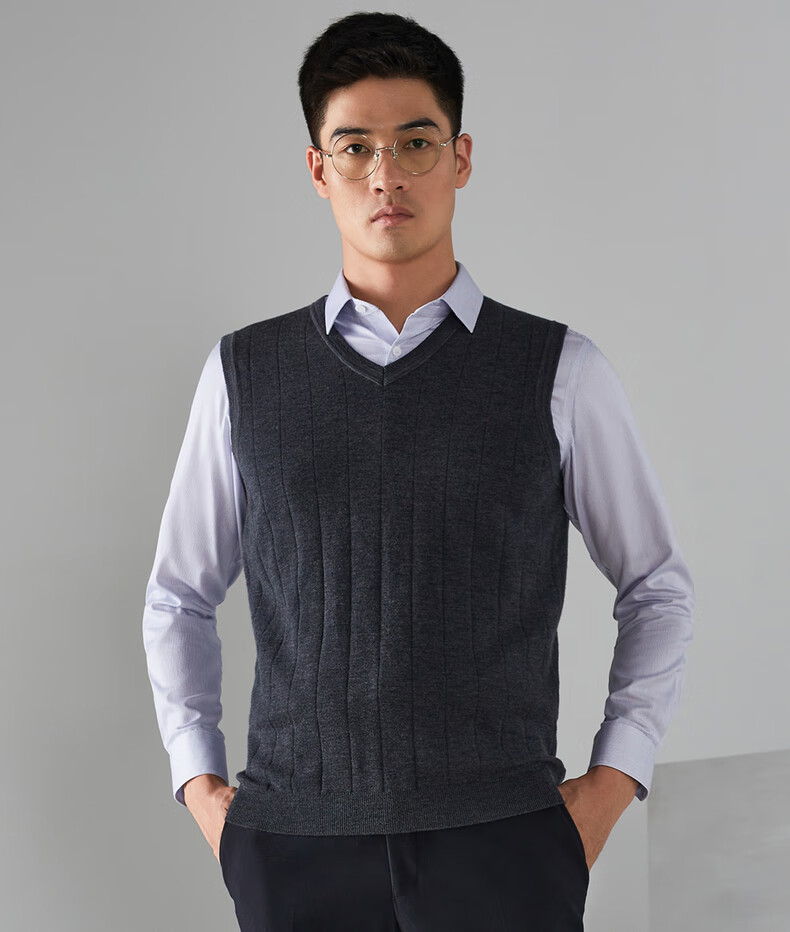 雅戈尔 毛衫背心男 秋季货品毛背心 男士v型领背心 全羊毛背心 商场