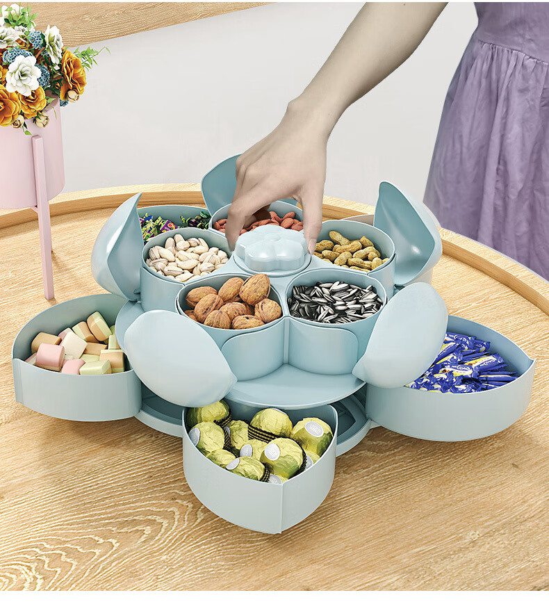 双层旋转糖果盒创意现代客厅茶几零食坚果干果瓜子收纳盒家用果盘