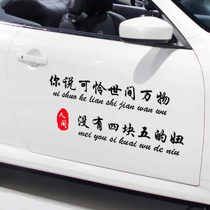 贴纸你说可怜世间万物汽车贴纸个性文字创意网红没有四块五的妞车贴