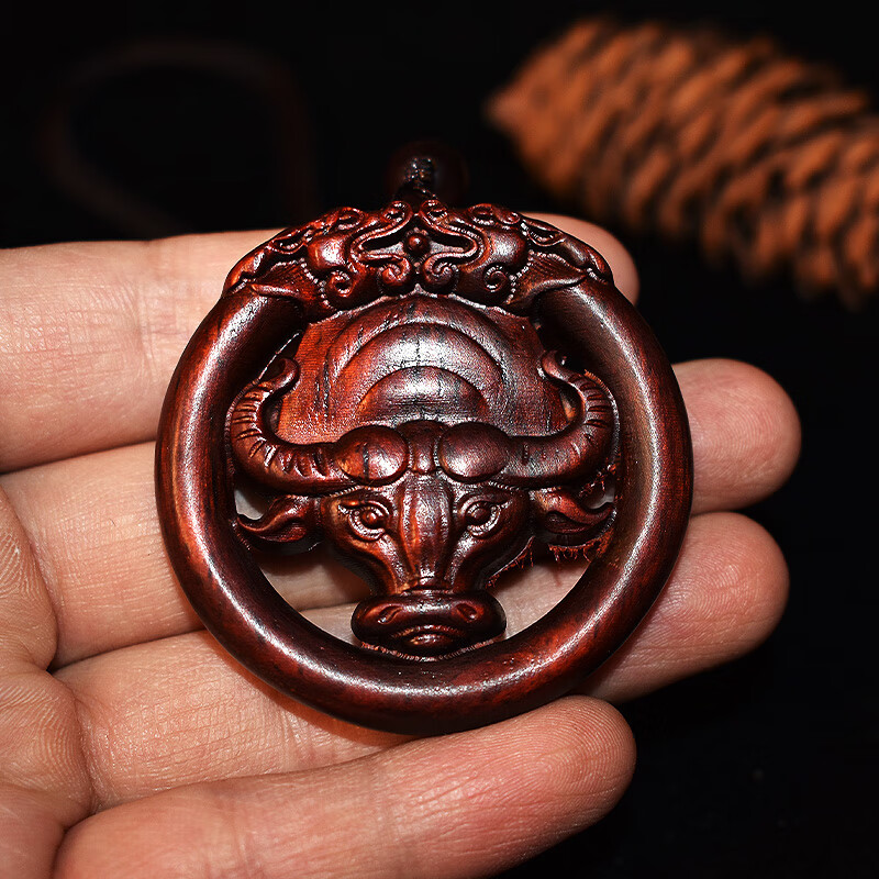 玉随乐小叶紫檀木牛气冲天吊坠本命年属牛吉祥物挂件男女款扭转乾坤