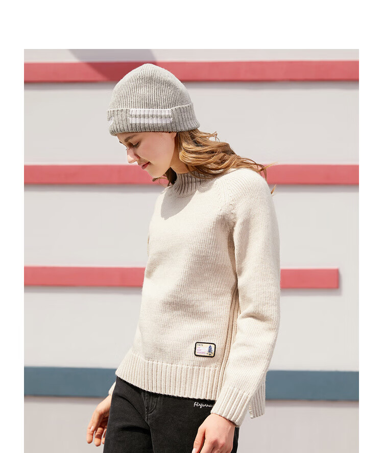 真维斯女装 冬季新款 3针混纺小高领长袖线衫 牛奶色8155 l