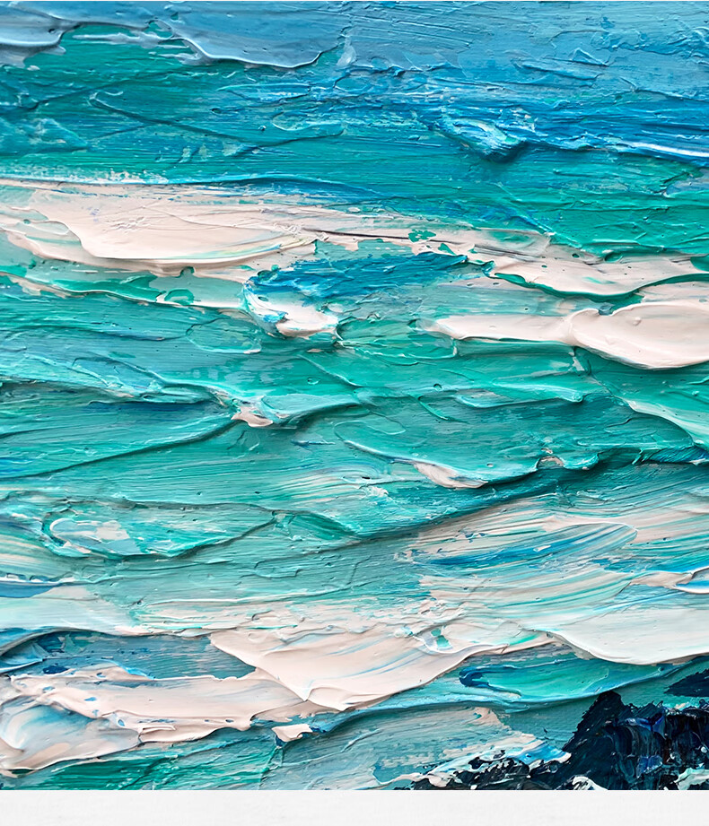 78九 地中海客厅餐厅装饰画大海海浪抽象刀画纯手工厚油肌理画定制