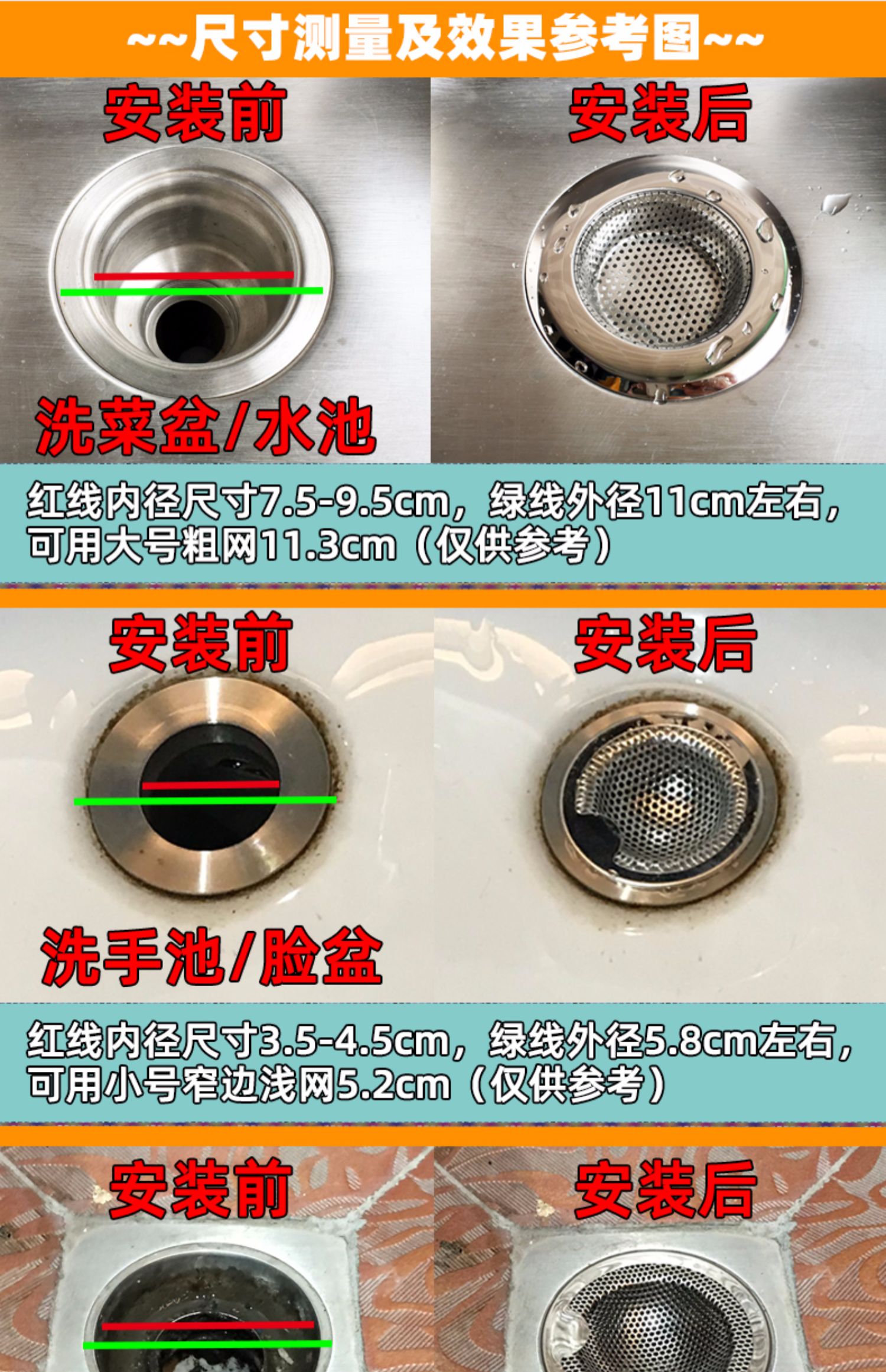厨房水槽过滤网洗菜盆水池过滤网漏斗洗碗不锈钢地漏下水道提笼盖8号