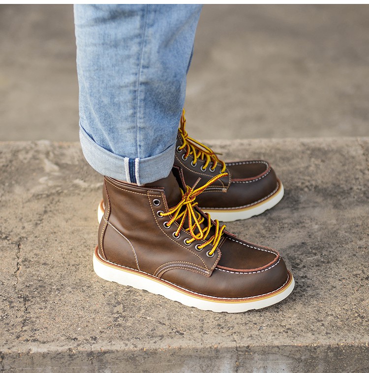 阿美咔叽复古固特异875工装靴疯马皮马丁靴中帮皮鞋皮机车靴男品质