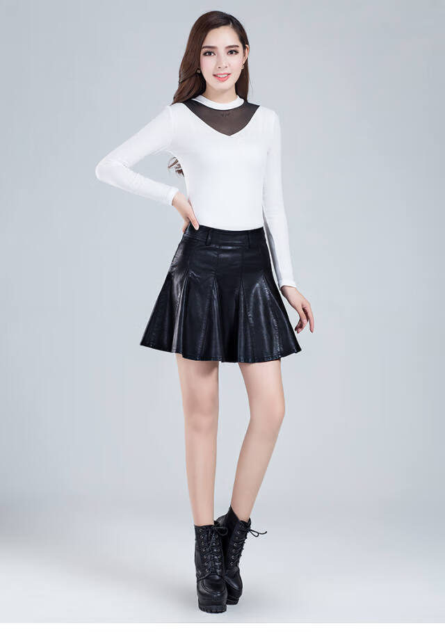 皮裙半身裙女秋冬季新款短皮裙大码高腰皮裙子a字裙皮短裙小皮裙 咖啡